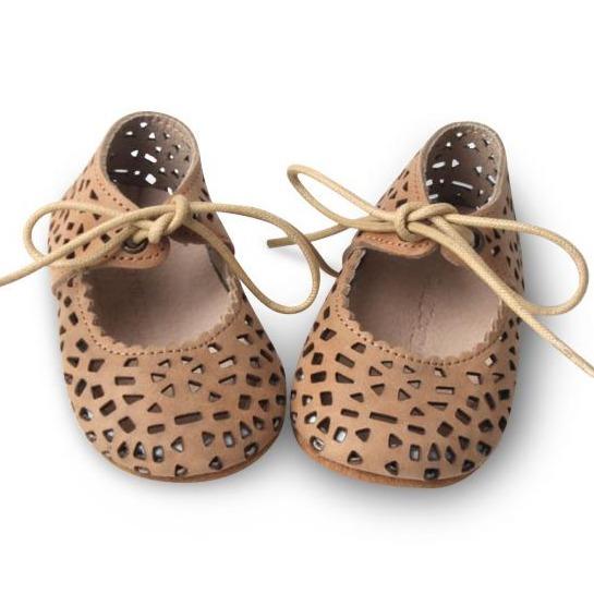 Leather Baby Shoes Boho Mary Janes - 'Sand' - Soft Sole