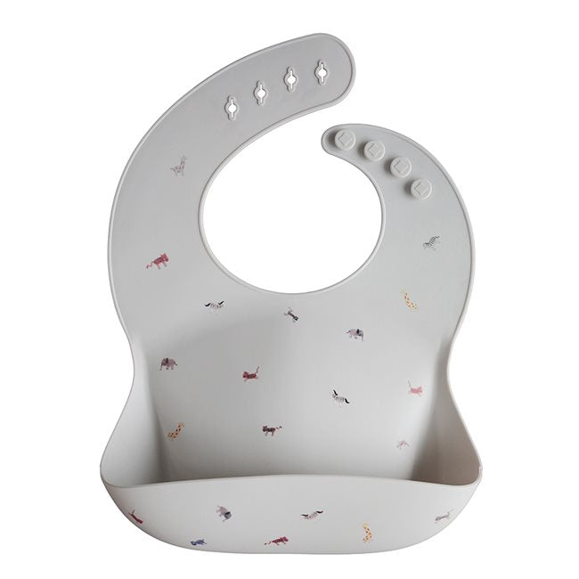 Silicone Baby Bib - Safari Light Grey