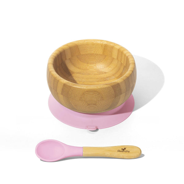 Bamboo Suction Baby Bowl + Spoon - Pink
